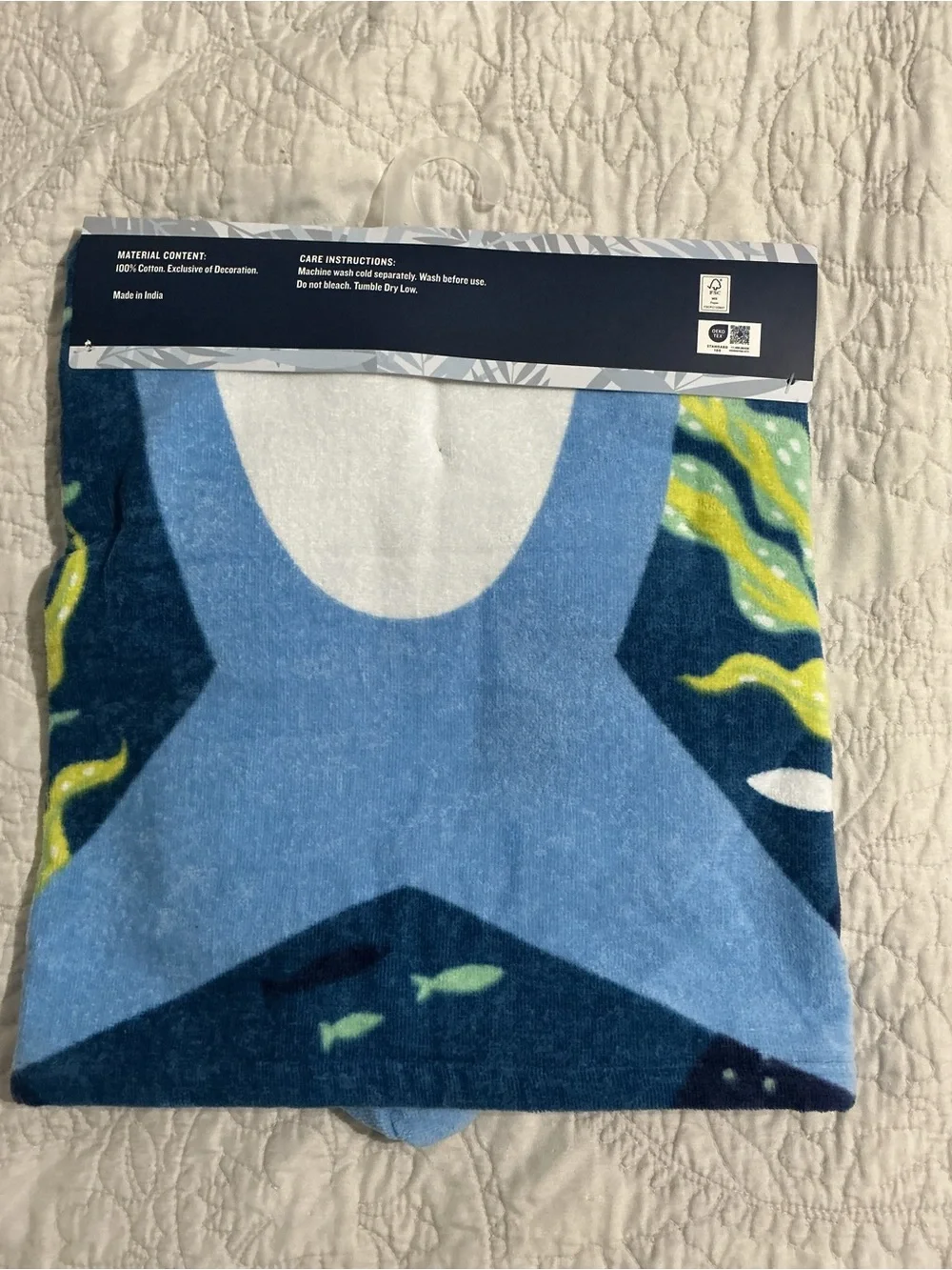 NWT Tommy Bahama Kids Shark Cotton Hooded Towel Poncho 24”x48”